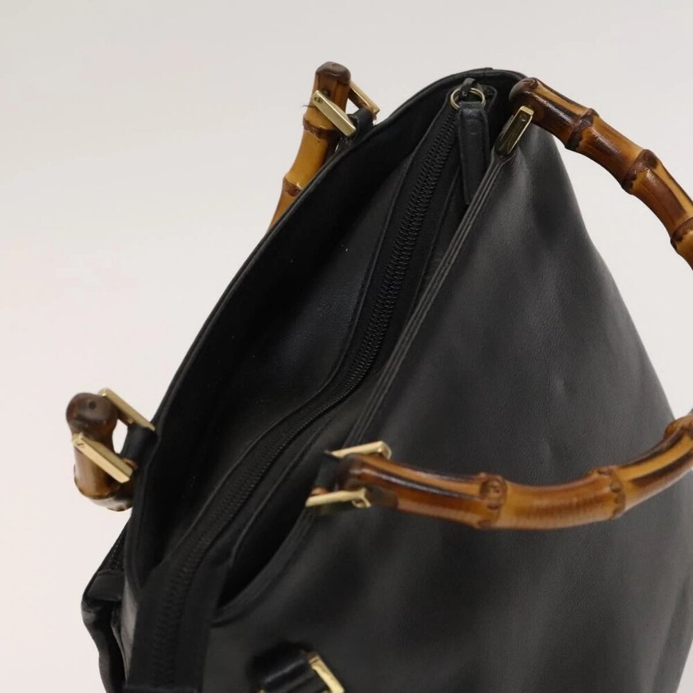 GUCCI Bamboo Hand Bag Leather 2way Black Gold - Picture 10 of 16